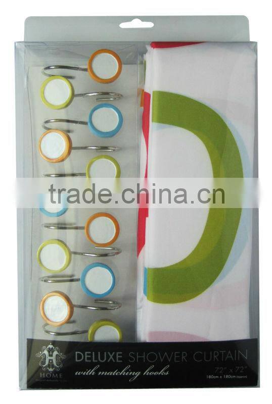 classic round pattern design peva shower curtain with resin hooks