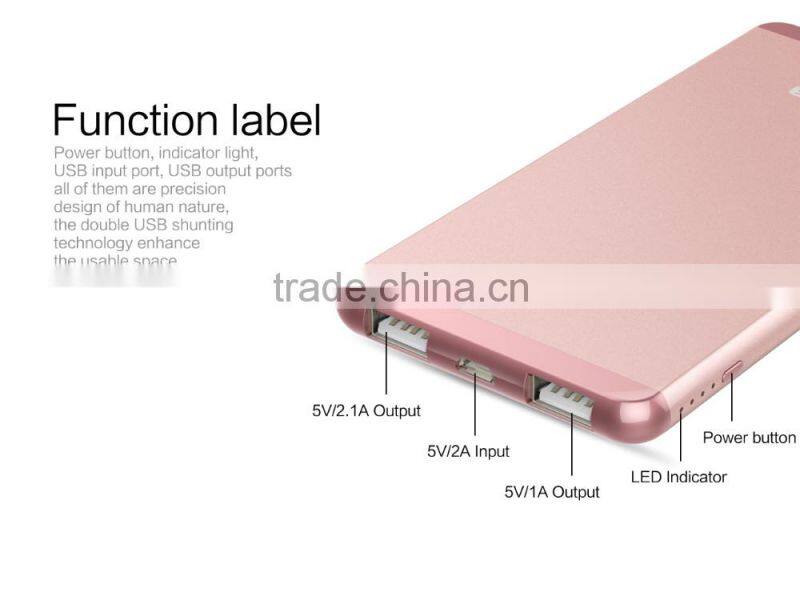 2016 newest design slim USB Type-C 10000mah portable power bank