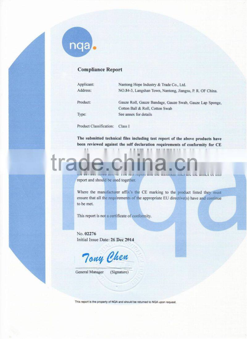 sterile cotton filled gauze sponge