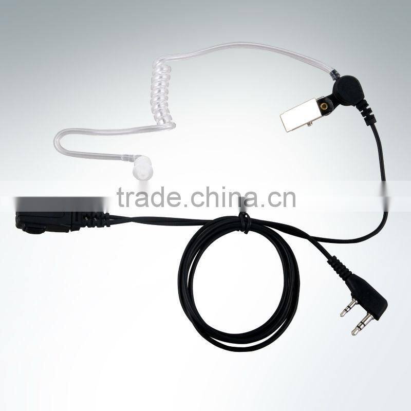 Air duct earphone for two way radio with a double line PTT/Vox switch