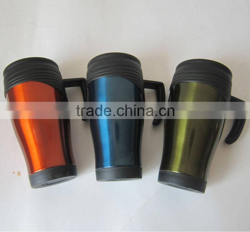 16OZ Double Wall Thermos Plastic Travel Mug with Stainless Steel Outer