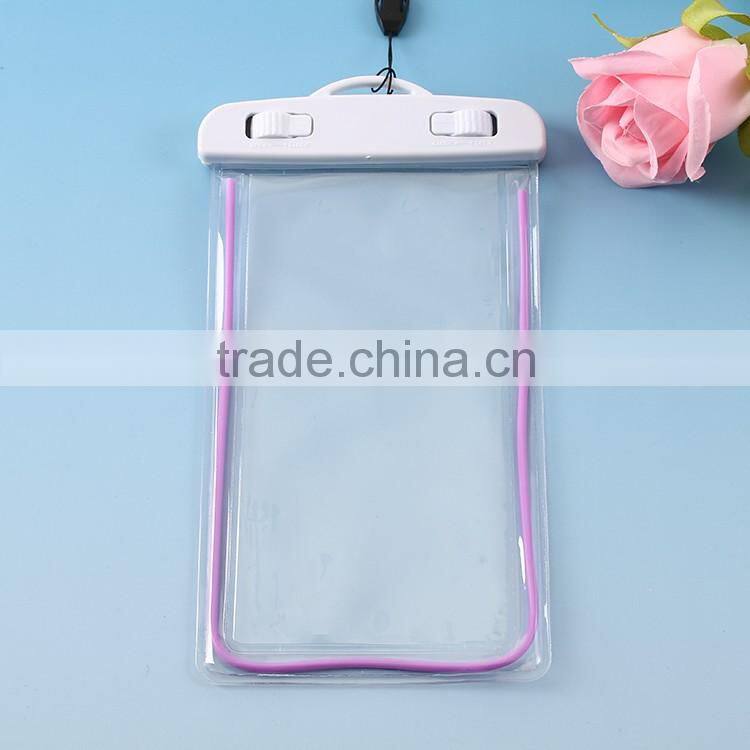 Plastic pvc waterproof bag for mobile phone with string / waterproof beach bag with zipper