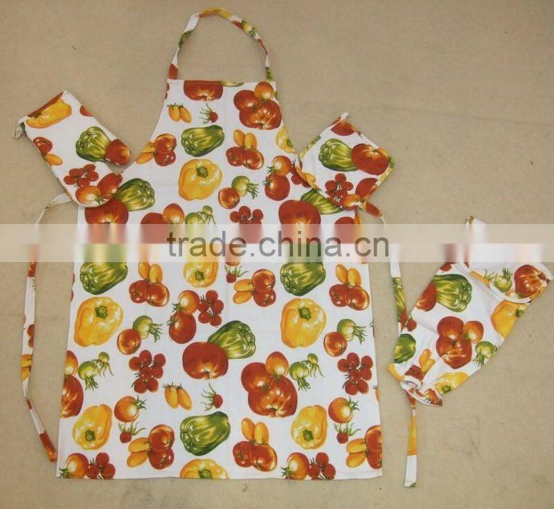 fruit designs big size glove and pot holder cotton linen kitchen set