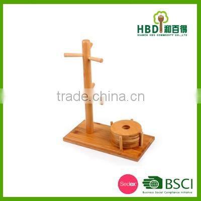 Wooden/ Bamboo Mug Tree Holder With Coasters /bamboo Cup Holder