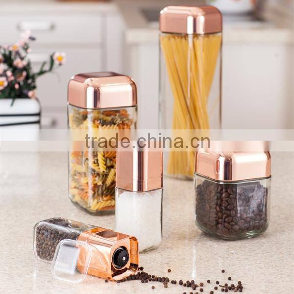 SINOGLASS XL size 1700ml unique square round design with measuring lid glass square round design Storage Jar set