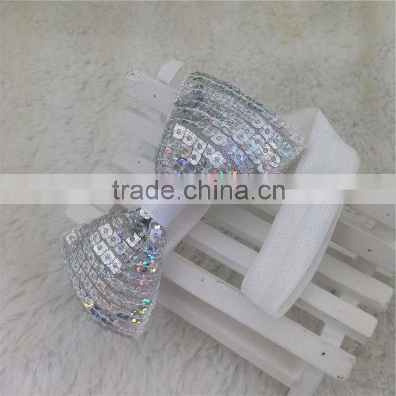 New Arrival 3inch Sequin Hair Bows Sequin Bows With Elastic Baby Headband for Baby Girls Hairband for Headwear in Stock
