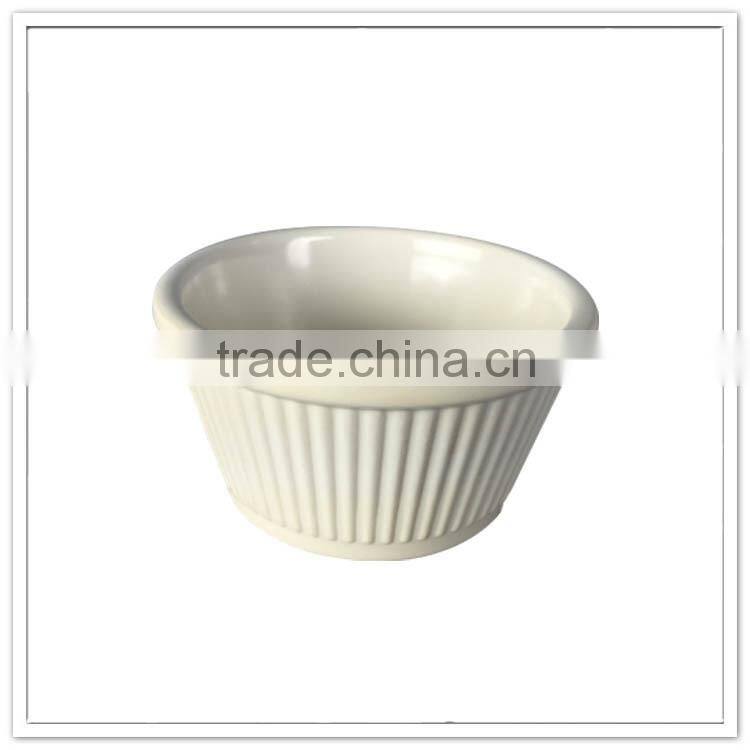 Rim 2oz/ 3oz Cake Mania melamine baking ramekin bowl, external swirl wholesale white ramekin