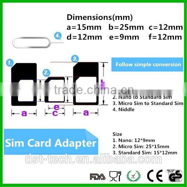 High Quality 5 in 1 Nano Sim Card Adapters Standard Sim Card & Tools for iPhone