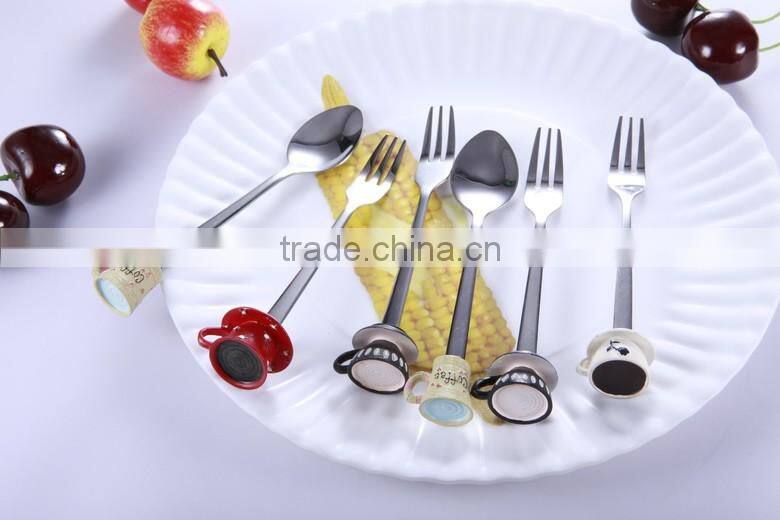Dessert Spoon and Fork Set, Stainless Steel Flatware Set with Cute polyresin Handle, art minds crafts