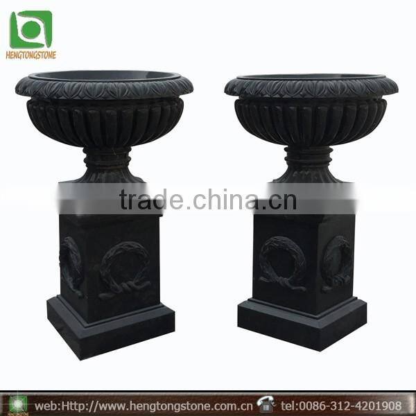 Handmade Black Marble Stone Garden Flowerpot
