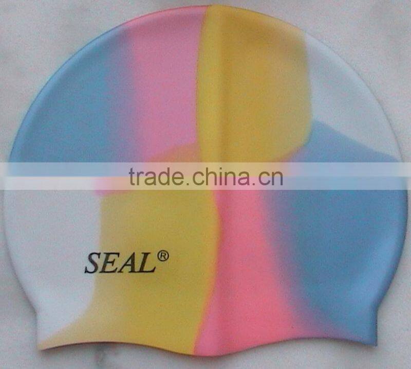 high quality color logo print silicone swimming cap for adult