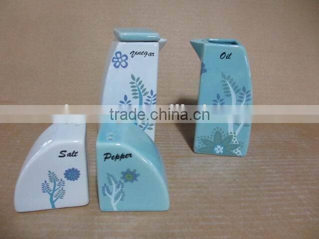 Rectangle Ceramic kitchen oil olive vinegar bottle salt pepper set