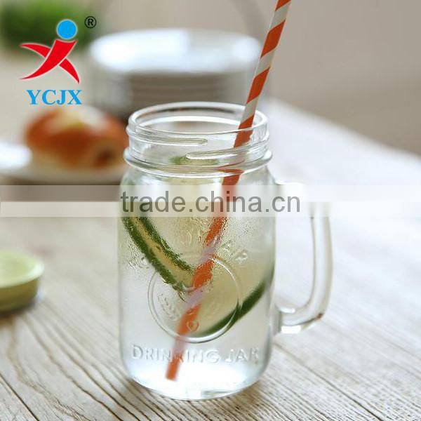 500ML Transparent Standard Glass Mason Jar with Handle and Straw