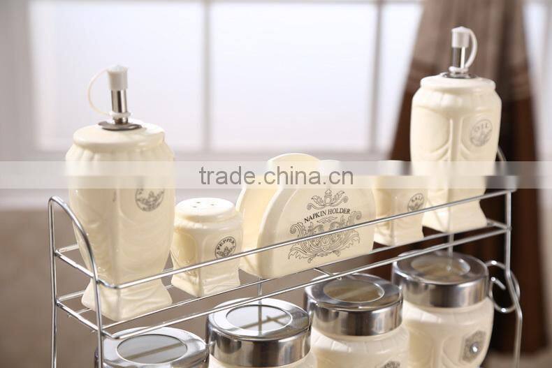 caremic canister set with stainless metal stand