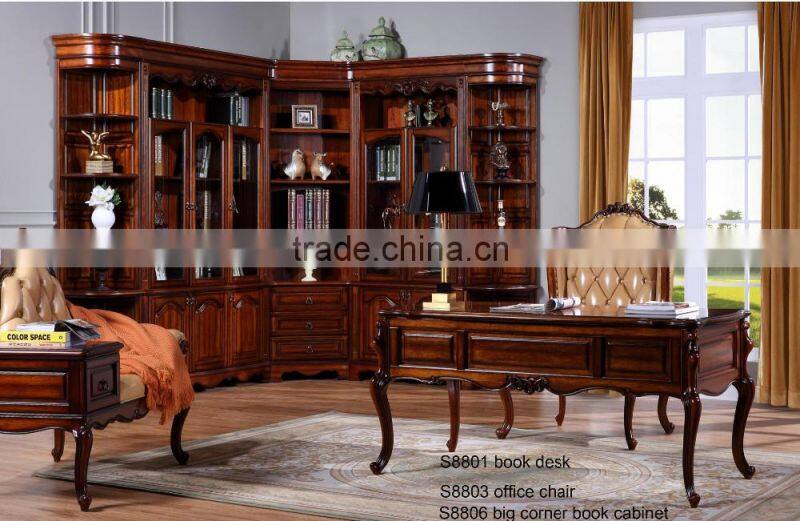 S8806 Master room office set furniture Big European corner bookcase American study room furniture s olid wood bookcase