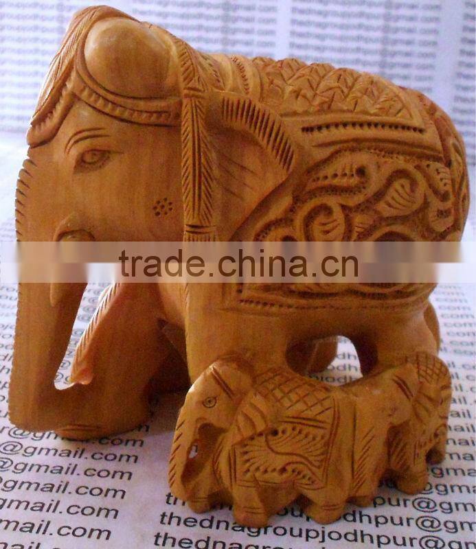 Wooden carved elephant set