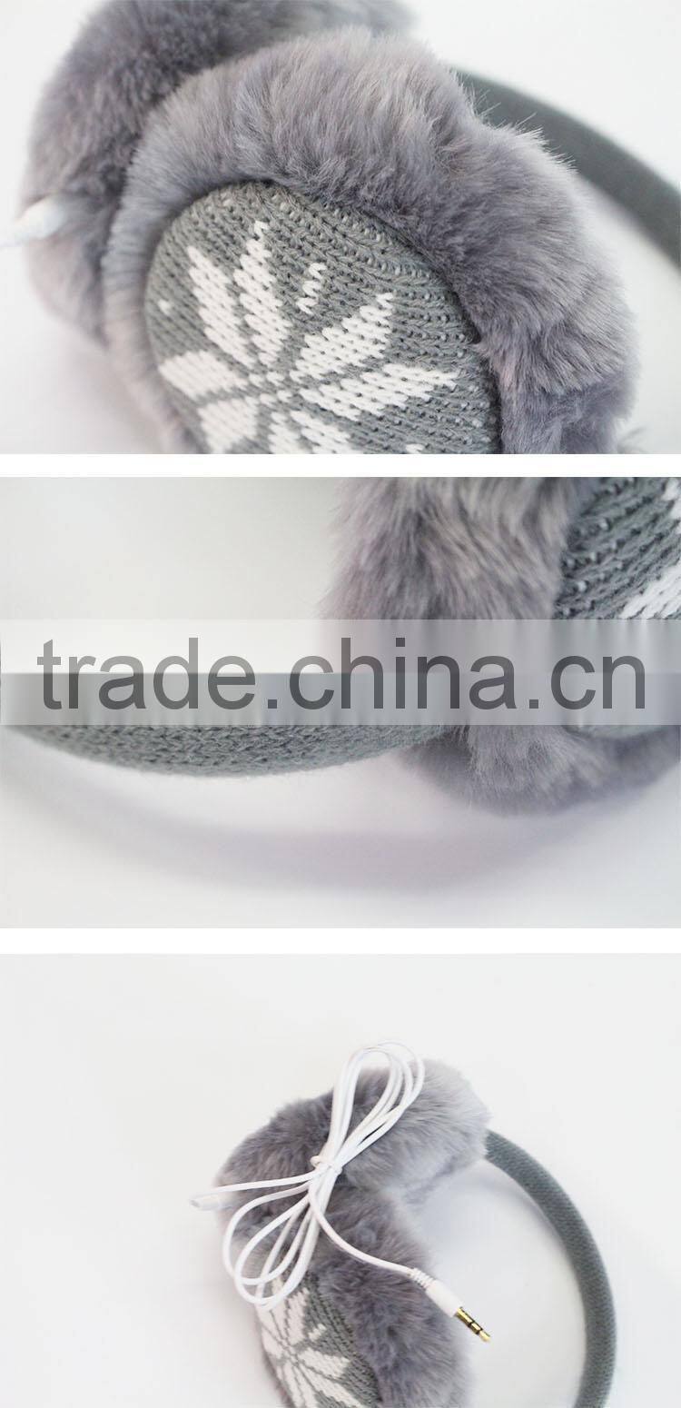 Creative mobile knitted gray earmuff with speaker