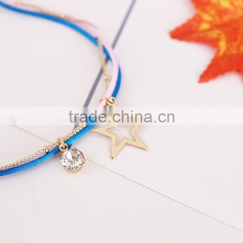 gold cross star zircon charms bracelet layered colorful silk cord gold chain bracelet