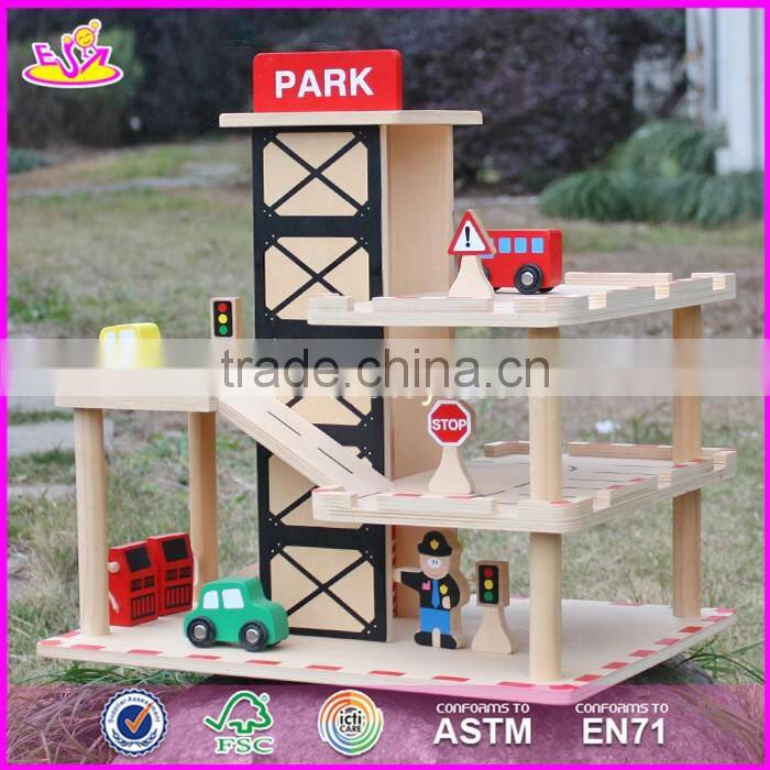 2017 new products funny parking toy boys wooden garage playset W04B051