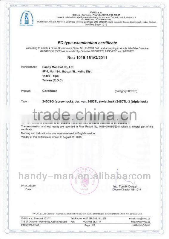 2450SG CE EN362 Steel Scaffolding Screw Gate Safety Carabiner