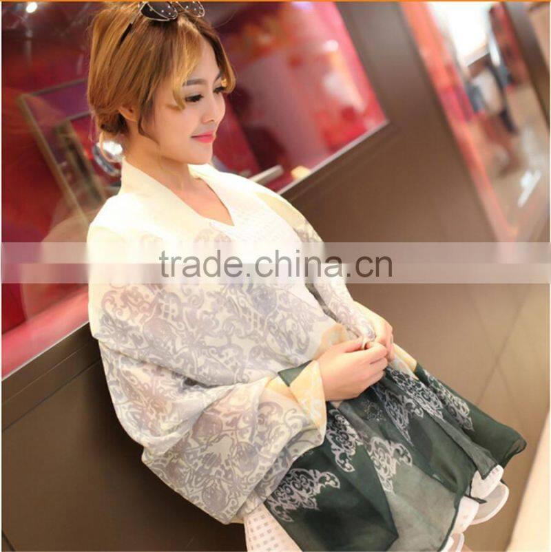 High Quality Gradual Colors Voile Female Scarves Shawl Wrap Long Foulard Women Scarf Flower Print