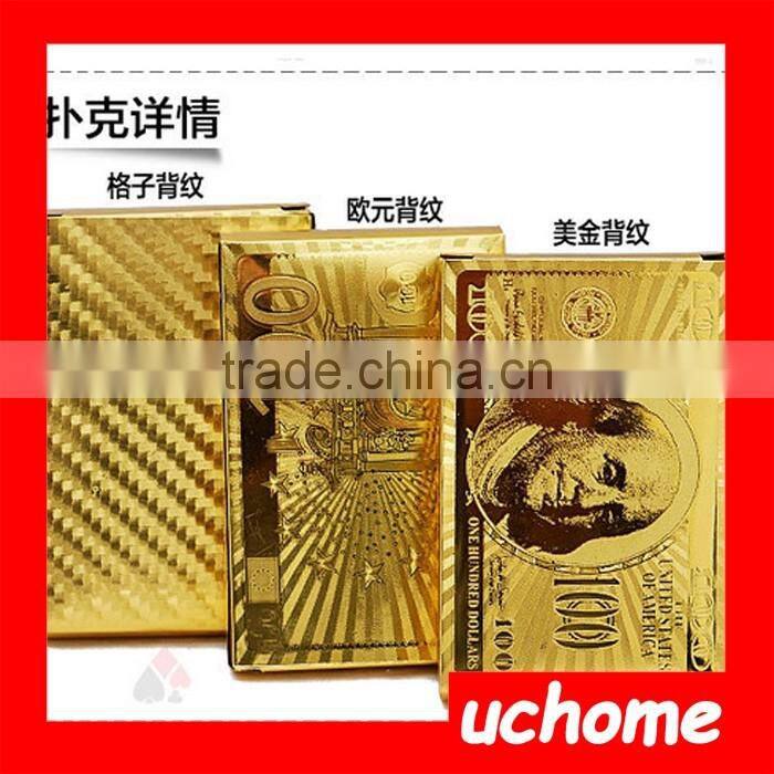 UCHOME Practical Artistic Gold Foil Plated Poker Playing Card Wooden Box Case For Present Gift