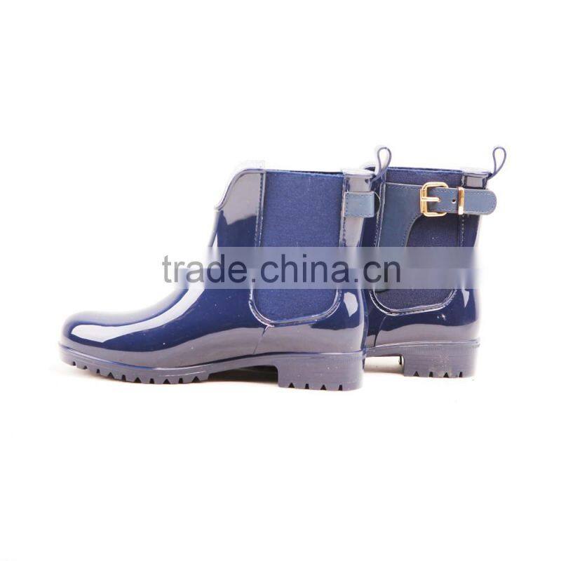 fashion high quality navy shiny glossy PVC wellington rain boots women