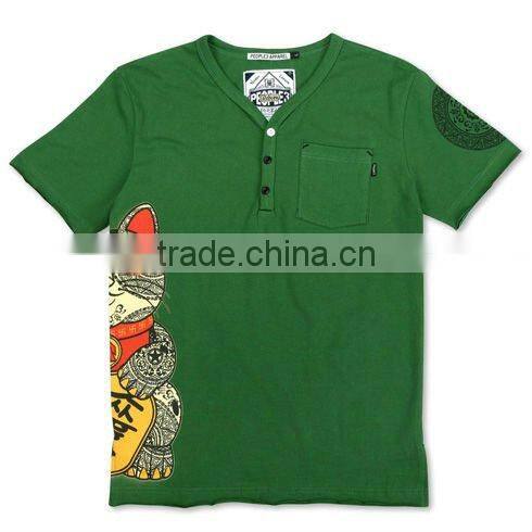 cotton/polyester v neck t shirts with screen printing