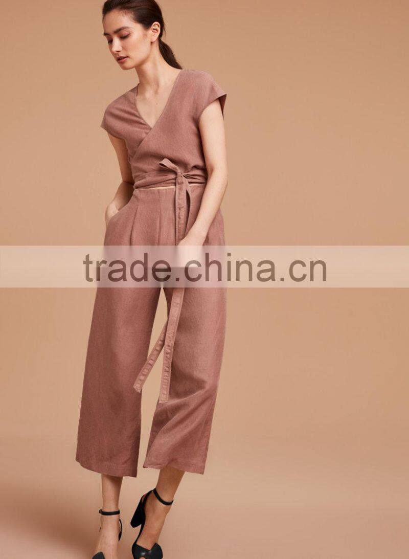 Women jumpsuit manufactuer hot sale women sexy design self-tie straps jumpsuits