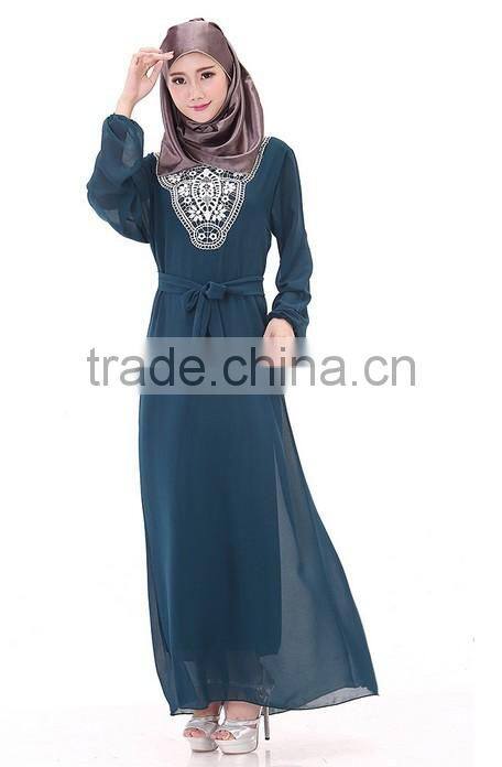 2015 latest fashion long sleeve muslim lady night dress