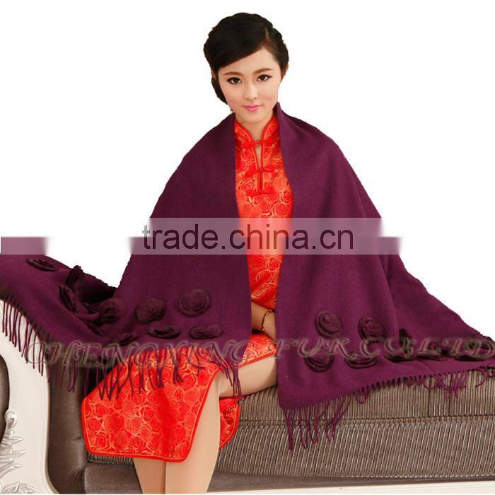 CX-B-P-36G Lady's Fashion Acrylic Scarf/Pashmina Scarf/Pashmina Shawl With Fur Flower