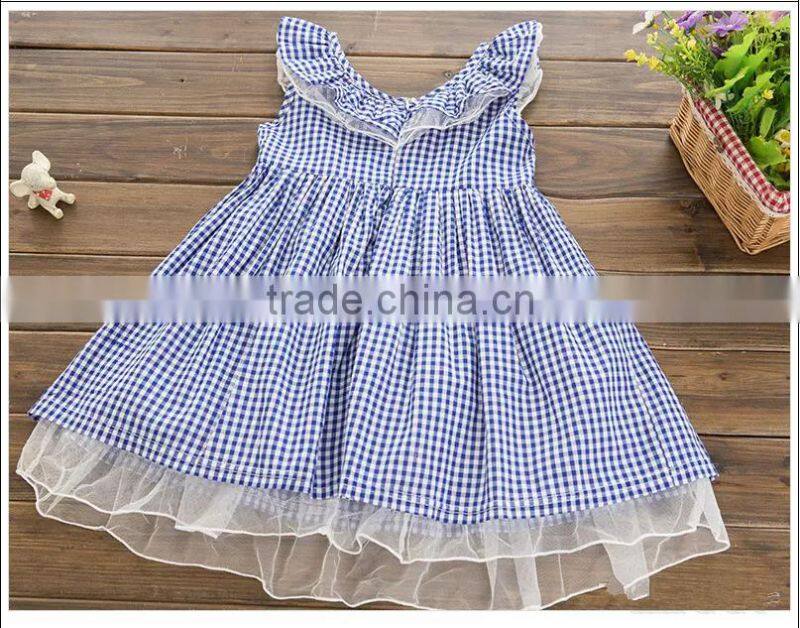 New fashion kids clothing designer one piece dress bule plaid children princess summer dress