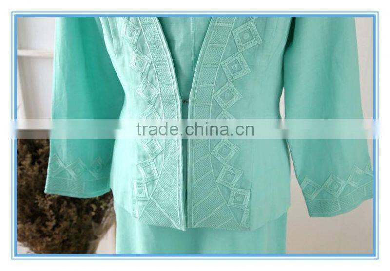 Ramie Linen Embroidery 3pcs Sets Western Boutique Style Ladies Church Suit