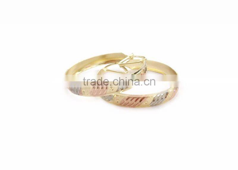 Fashionable Gold plated tri color bangle hoop earrings