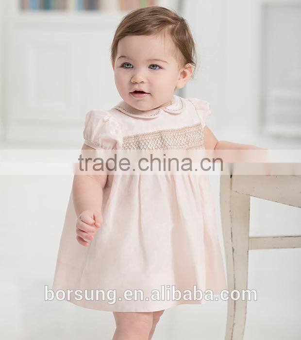 2015 Baby Frocks Designs Boutique Clothing Pink Cap Sleeve Fashion Girls Summer Smocked Party Dress