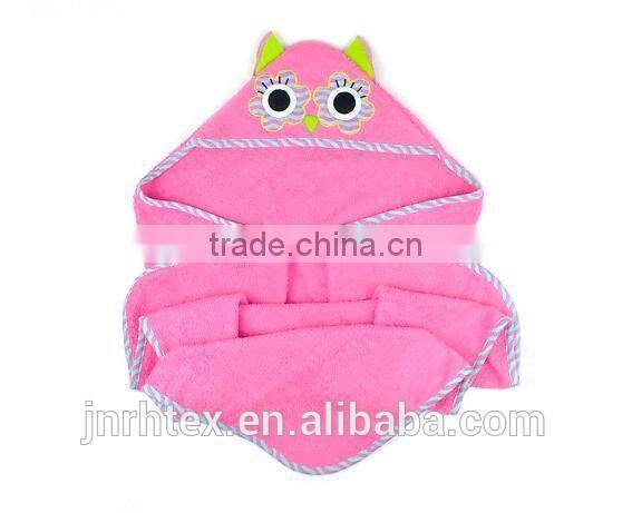Kids pink owl or blue monster baby hooded towel and wholesale children poncho hooded towel