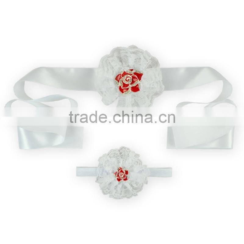 Hottest Top Selling Tutus Accessories Rosette Lace Flower Enameled Bead Ribbon Waistband LBF2015122507