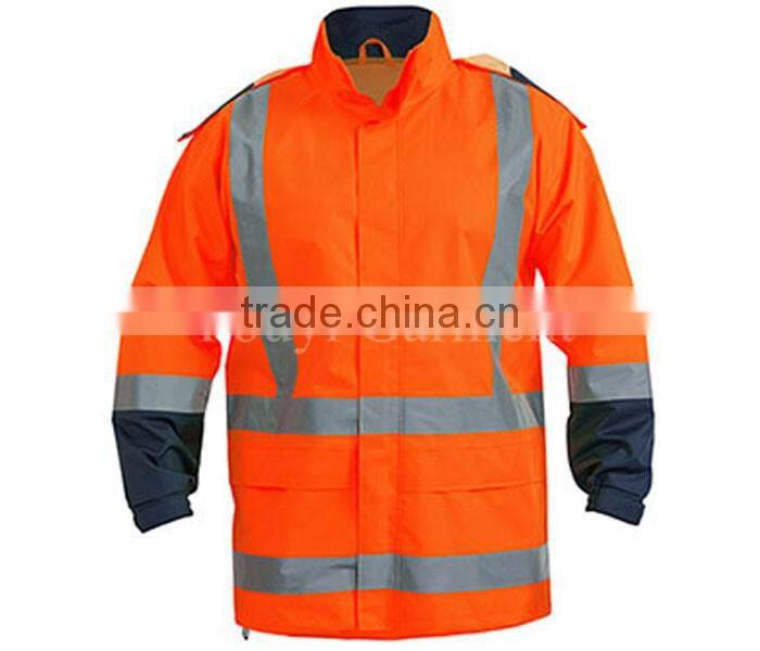 300D OXFORD POLYESTER TAPED HI VIS RAIN SHELL JACKET
