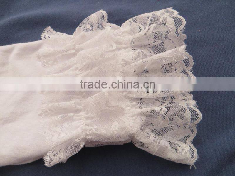 Newest School Girls Design Lace Sleeve Top .5 Layers Ruffle Navy Pants & Coat With Button 3 Pcs Clothing Sets QL-74