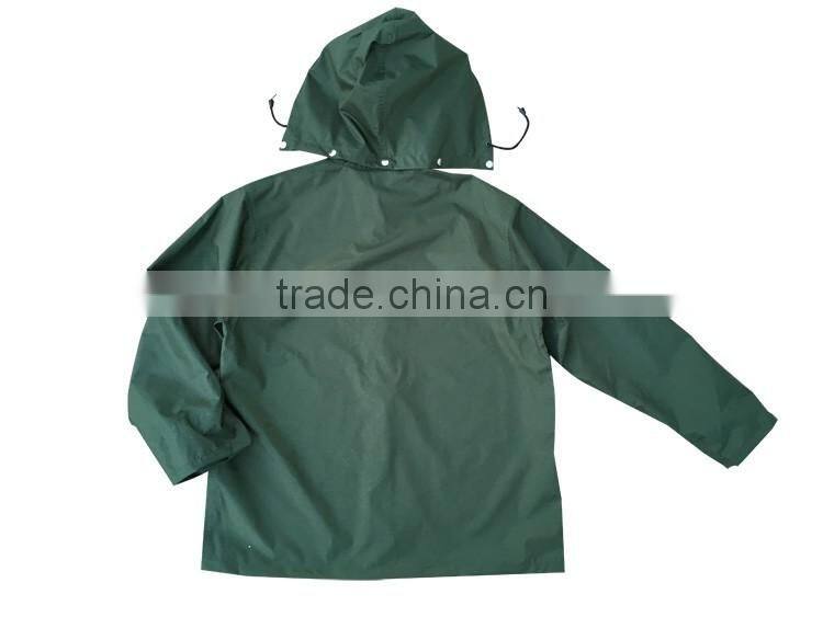 100% Polyester PVC custom waterproof pocket hooded rain jacket