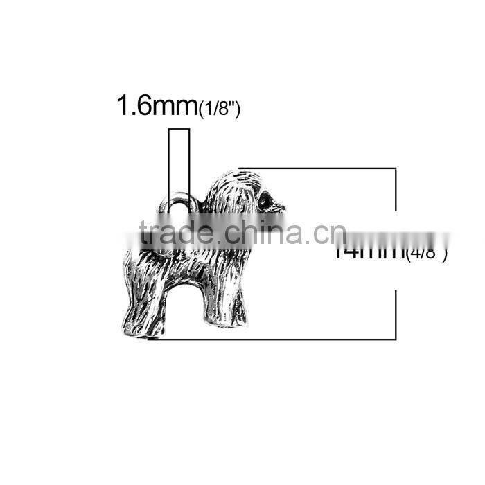 Zinc Based Alloy 3D Charms Dog Animal Antique Silver