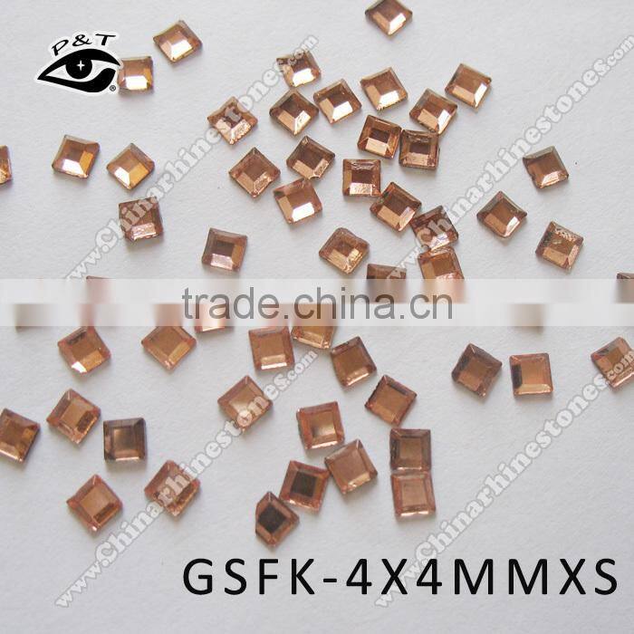 4X4MM Peach color rhinestone square shaped hot fix rhinestone for clothing