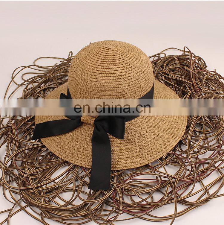 Summer Pure Colour Large Eaves Straw Hat Foldable Sunshade Hat