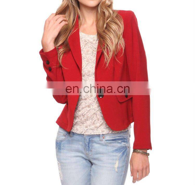 CHEFON Button Trim Women Plus Size Red Blazer CFB040