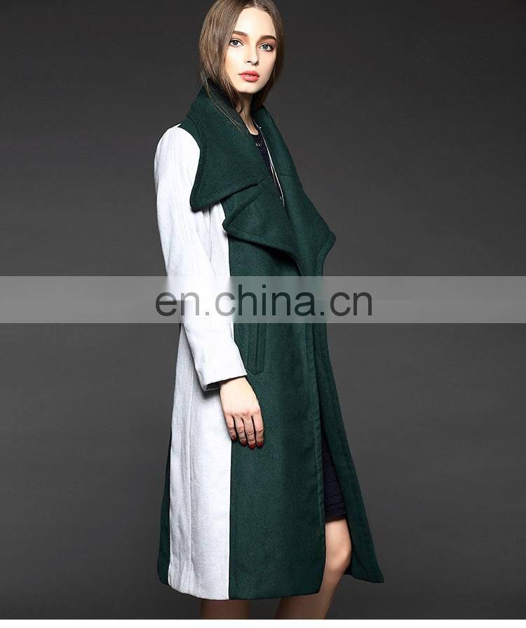 Woolen clothes designs for ladies long mix color wool trench coat
