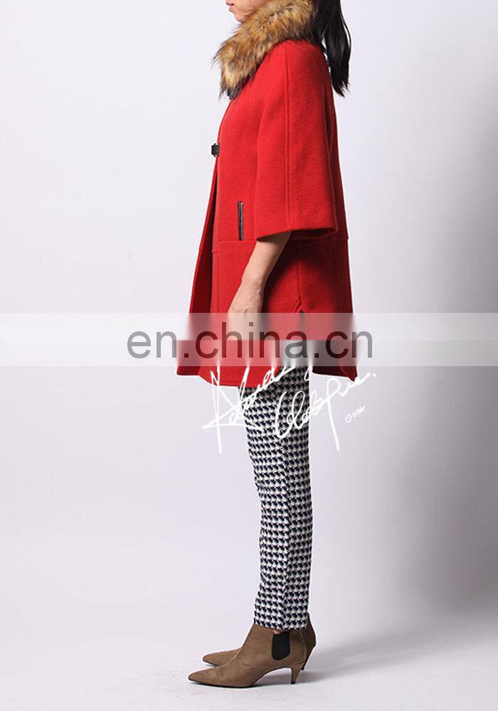 women ponchos winter woman wool coat with fur lady wool poncho coat