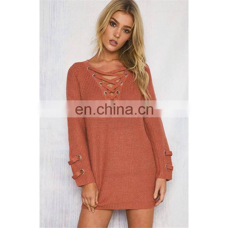 New design V-neck straps women sweater long sleeves sweater for ladies KMY1080