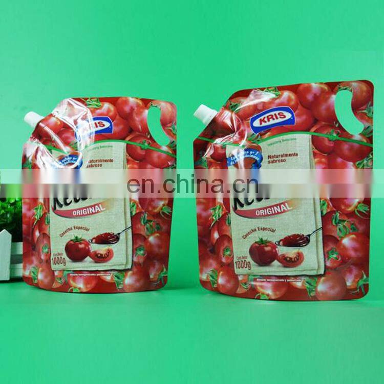 China factory wholesale laminated aluminum foil red ketchup liquid packaging stand up spout pouch