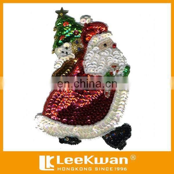 Custom high quality Christmas Santa Claus embroidered patch sequin embroidery technic patch