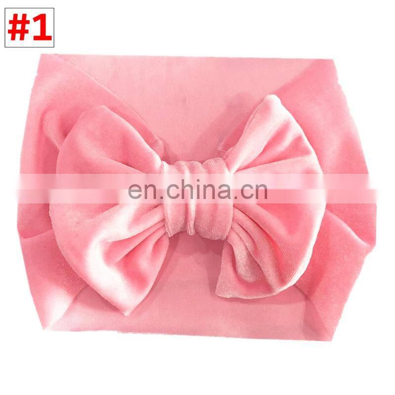 11Colors Girl Pleuche Headband Solid Color Baby Soft hairband with big bow